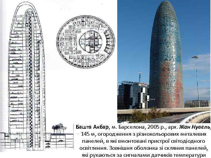 Башта Акбар, м. Барселона, 2005 р. , арх. Жан Нувель, 145 м, огородження з