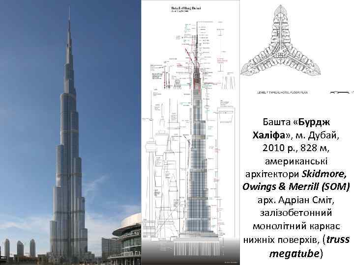 Башта «Бурдж Халіфа» , м. Дубай, 2010 р. , 828 м, американські архітектори Skidmore,