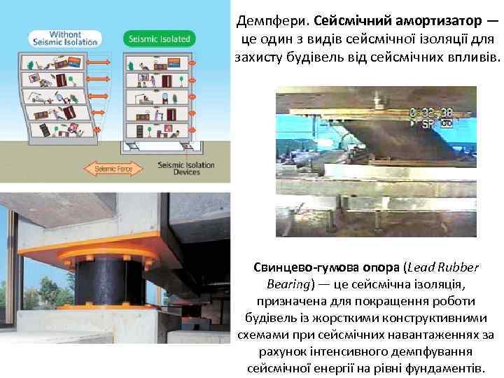 Демпфери. Сейсмічний амортизатор — це один з видів сейсмічної ізоляції для захисту будівель від