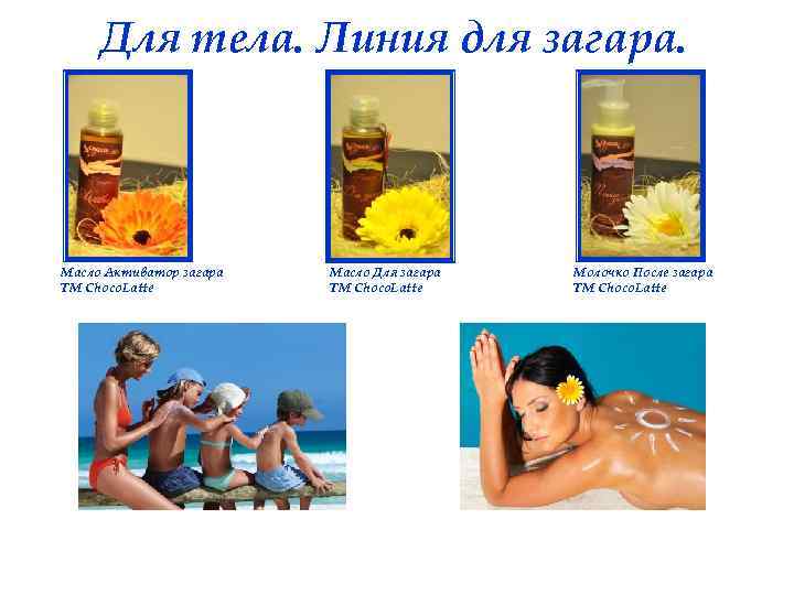 Для тела. Линия для загара. Масло Активатор загара ТМ Choco. Latte Масло Для загара