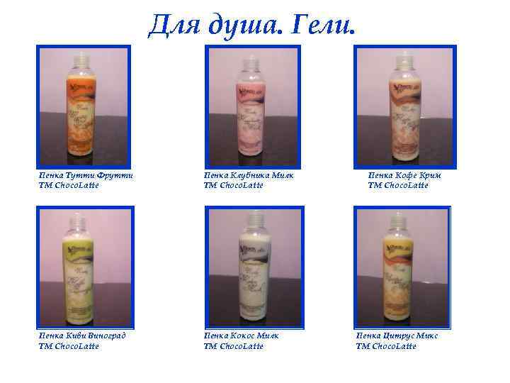 Для душа. Гели. Пенка Тутти Фрутти ТМ Choco. Latte Пенка Клубника Милк ТМ Choco.