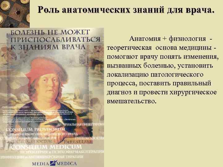 Pоль анатомических знаний для врача. Анатомия + физиология - теоретическая основа медицины - помогают