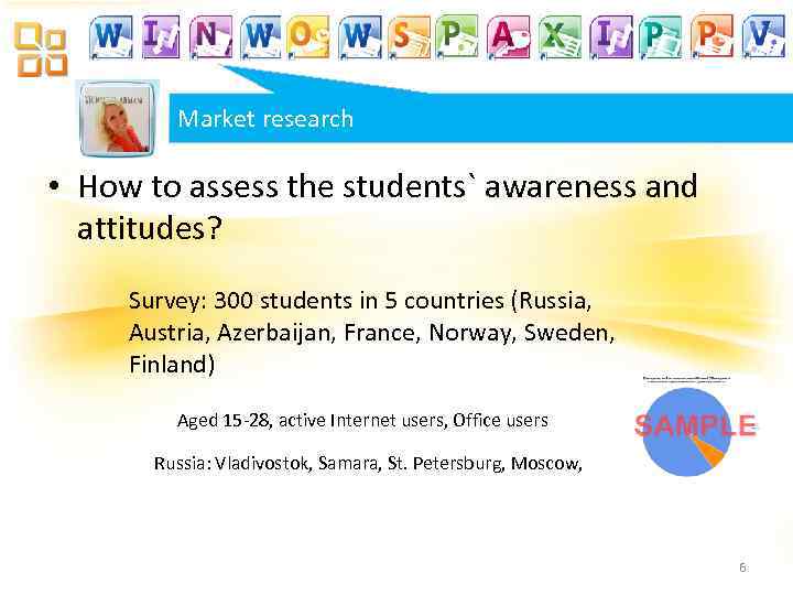 Market research • How to assess the students` awareness and attitudes? Survey: 300 students