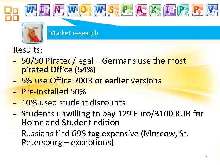 Market research Results: - 50/50 Pirated/legal – Germans use the most pirated Office (54%)