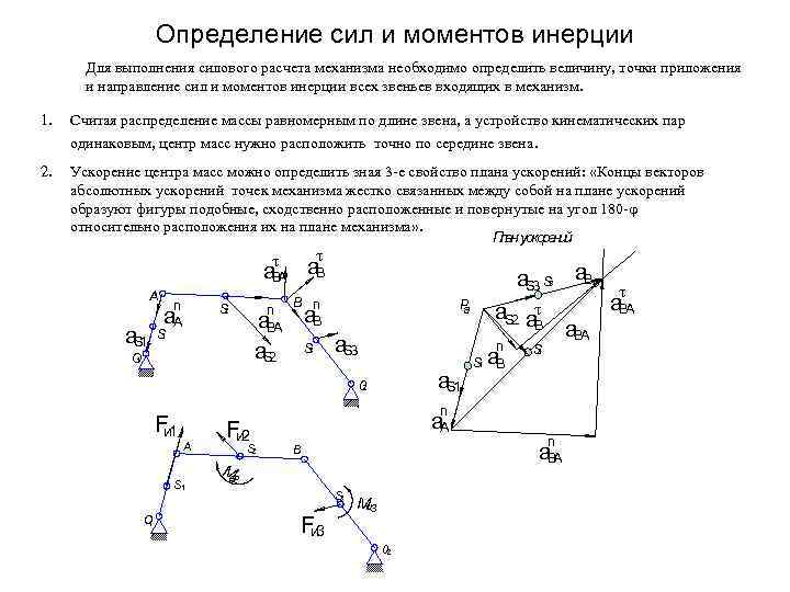 Определение сил и моментов инерции Для выполнения силового расчета механизма необходимо определить величину, точки