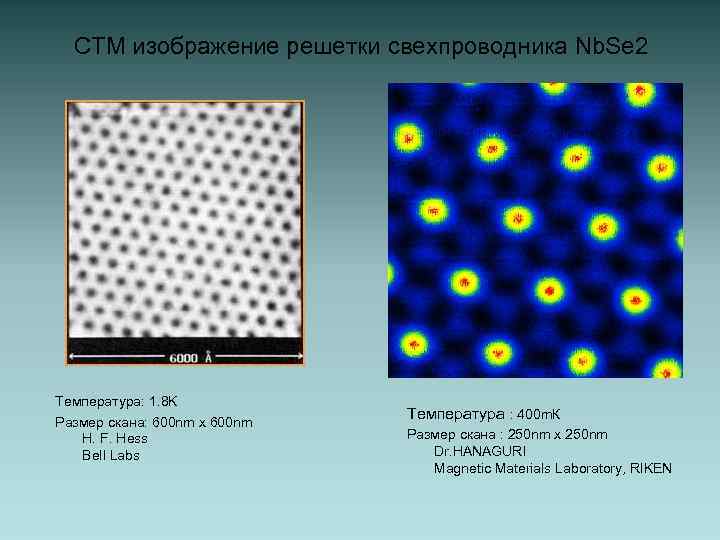 СТМ изображение решетки свехпроводника Nb. Se 2 Температура: 1. 8 K Размер скана: 600