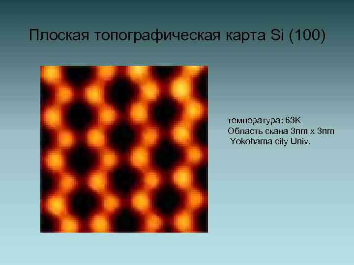 Плоская топографическая карта Si (100) температура: 63 K Область скана 3 nm x 3