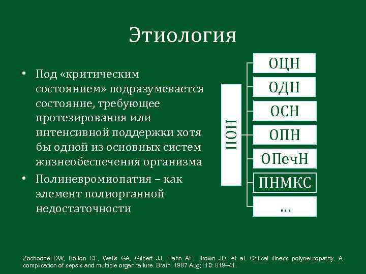 Этиология ОДН ПОН • Под «критическим состоянием» подразумевается состояние, требующее протезирования или интенсивной поддержки
