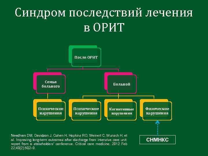 Синдром последствий лечения в ОРИТ После ОРИТ Семья больного Психические нарушения Больной Психические нарушения
