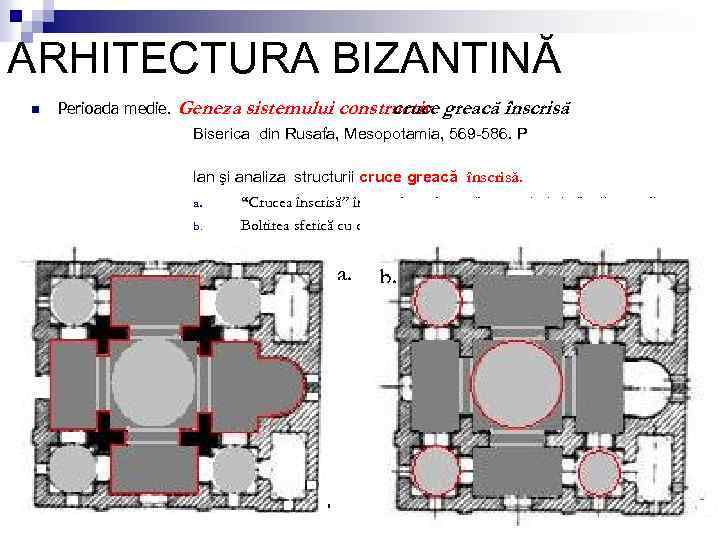 ARHITECTURA BIZANTINĂ n Perioada medie. Geneza sistemului constructiv greacă înscrisă cruce Biserica din Rusafa,