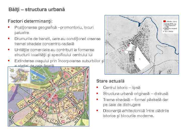 Bălţi – structura urbană Factori determinanţi: § § Poziţionarea geografică –promontoriu, locuri palustre Drumurile