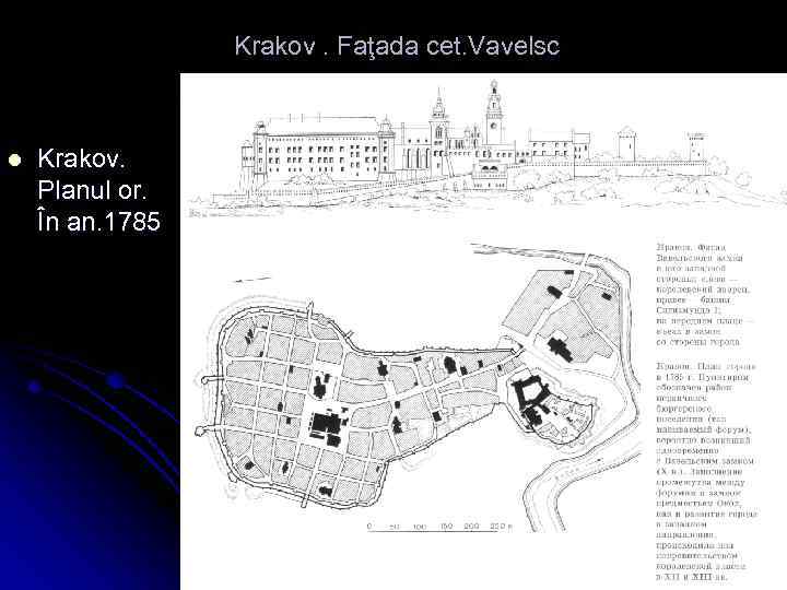 Krakov. Faţada cet. Vavelsc l Krakov. Planul or. În an. 1785 