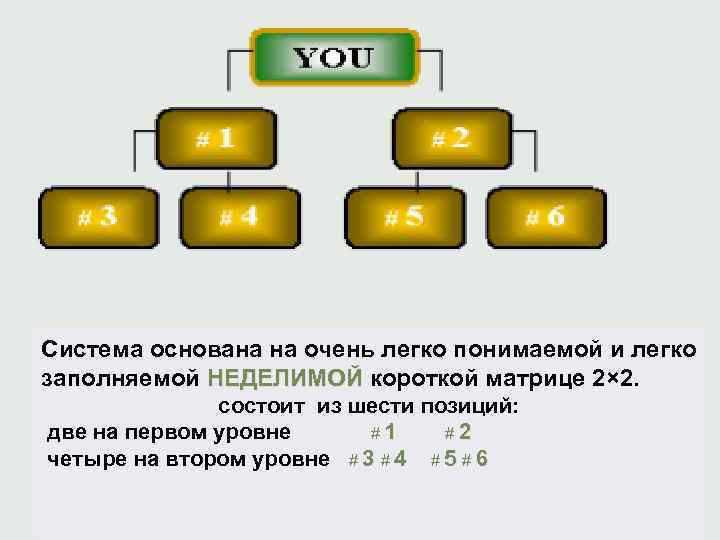 Система основана на очень легко понимаемой и легко заполняемой НЕДЕЛИМОЙ короткой матрице 2× 2.