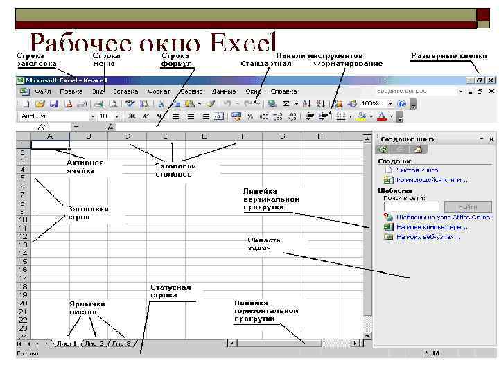 Рабочее окно Excel 