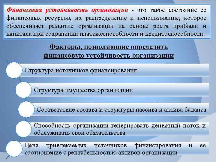 Финансовая устойчивость организации - это такое состояние ее финансовых ресурсов, их распределение и использование,