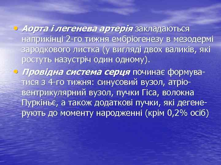  • Аорта і легенева артерія закладаються • наприкінці 2 -го тижня ембріогенезу в