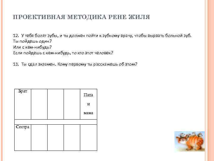 ПРОЕКТИВНАЯ МЕТОДИКА РЕНЕ ЖИЛЯ 12. У тебя болят зубы, и ты должен пойти к
