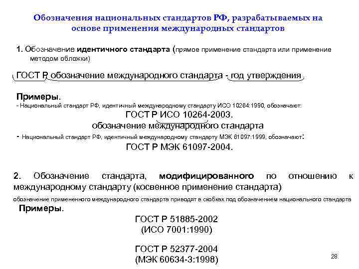 Обозначения национальных стандартов РФ, разрабатываемых на основе применения международных стандартов 1. Обозначение идентичного стандарта