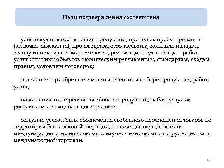 Цели подтверждения соответствия удостоверения соответствия продукции, процессов проектирования (включая изыскания), производства, строительства, монтажа, наладки,