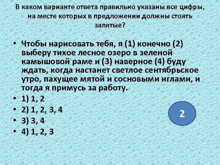 В каком варианте ответа правильно указаны все цифры, на месте которых в предложении должны