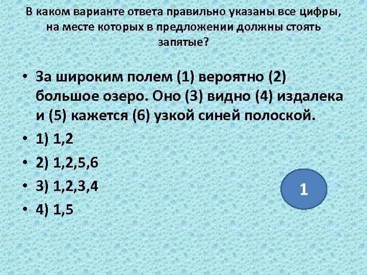В каком варианте ответа правильно указаны все цифры, на месте которых в предложении должны