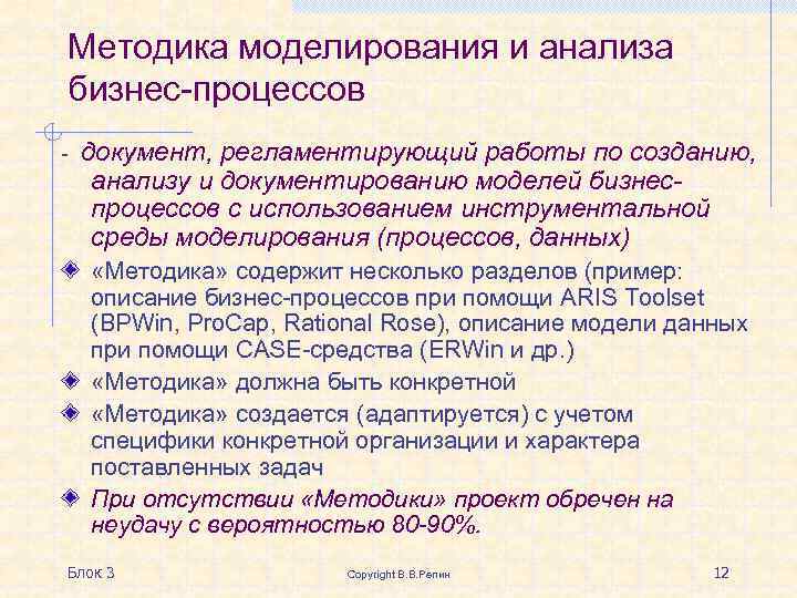 Методика моделирования и анализа бизнес-процессов - документ, регламентирующий работы по созданию, анализу и документированию