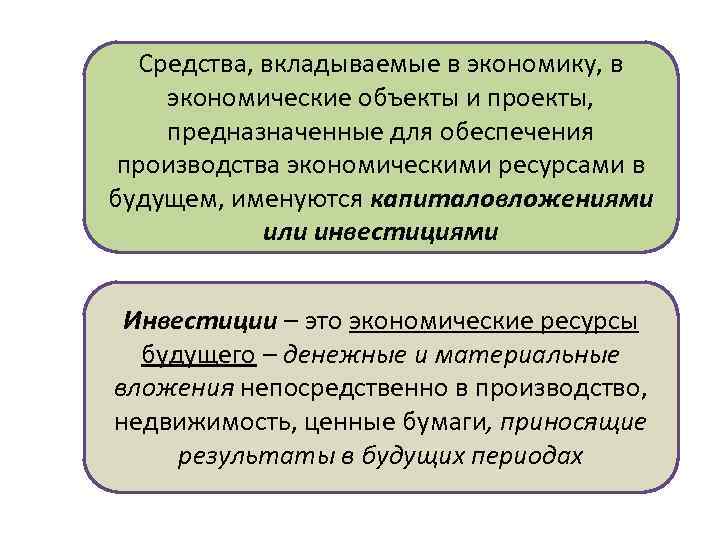 Средства, вкладываемые в экономику, в экономические объекты и проекты, предназначенные для обеспечения производства экономическими