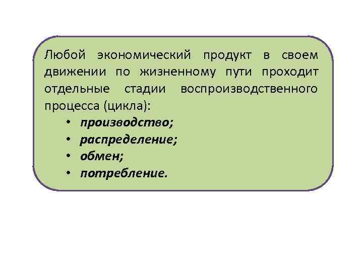 Любой экономический продукт в своем движении по жизненному пути проходит отдельные стадии воспроизводственного процесса