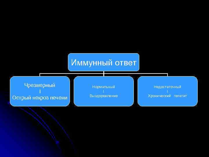 Иммунный ответ Чрезмерный I Острый некроз печени Нормальный I Выздоровление Недостаточный I Хронический гепатит