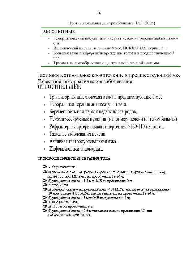 14 ТРОМБОЛИТИЧЕСКАЯ ТЕРАПИЯ ТЭЛА . Стрептокиназа: а) обычная схема – нагрузочная доза 250 тыс.
