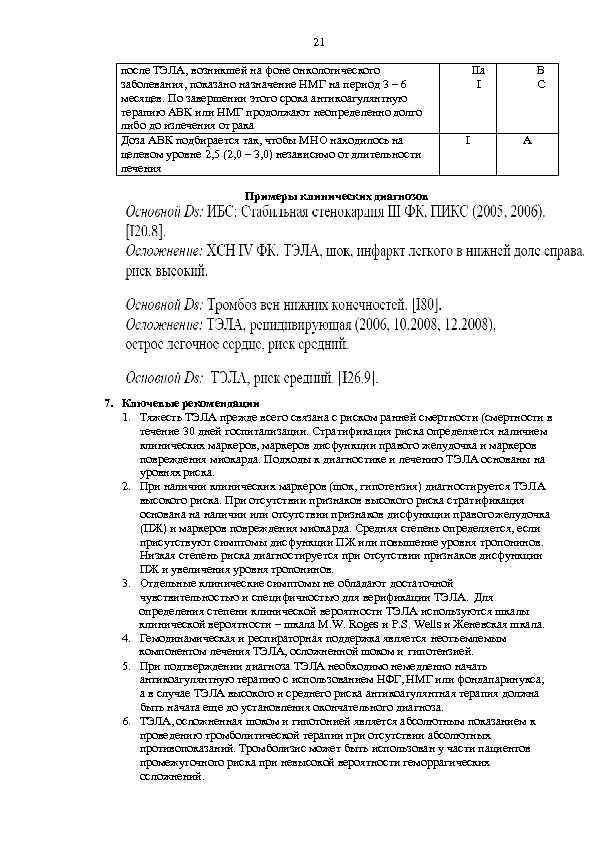 21 после ТЭЛА, возникшей на фоне онкологического заболевания, показано назначение НМГ на период 3