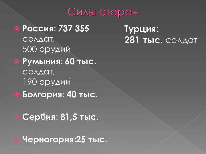 Силы сторон Россия: 737 355 солдат, 500 орудий Румыния: 60 тыс. солдат, 190 орудий