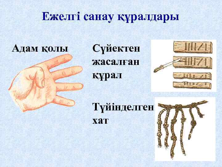 Ежелгі санау құралдары Адам қолы Сүйектен жасалған құрал Түйінделген хат 3 