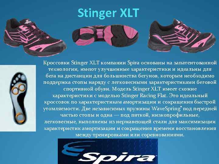 Stinger XLT Кроссовки Stinger XLT компании Spira основаны на запатентованной технологии, имеют улучшенные характеристики