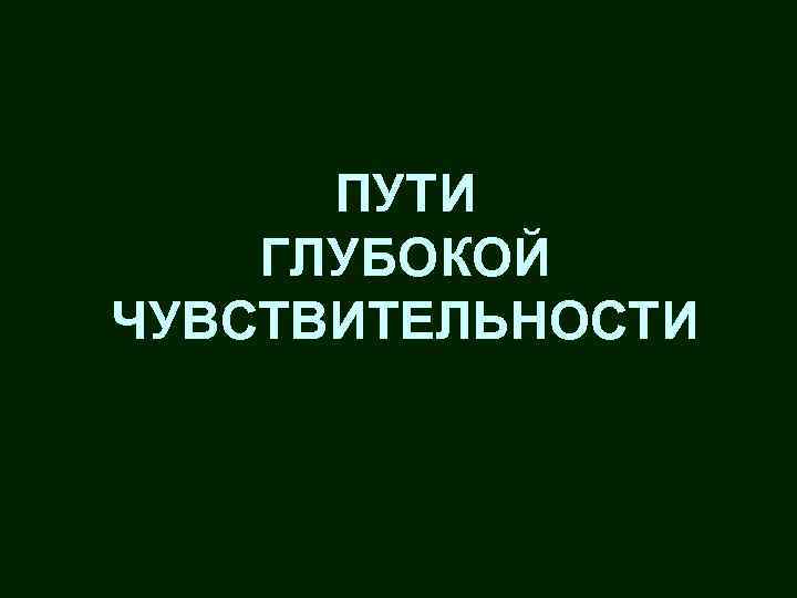 ПУТИ ГЛУБОКОЙ ЧУВСТВИТЕЛЬНОСТИ 