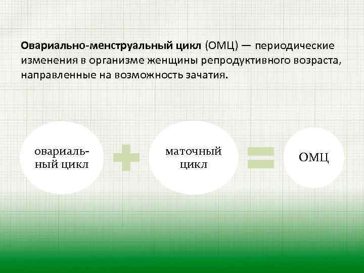 Овариально-менструальный цикл (ОМЦ) — периодические изменения в организме женщины репродуктивного возраста, направленные на возможность