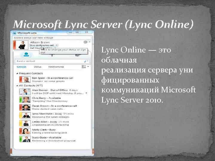 Microsoft Lync Server (Lync Online) Lync Online — это облачная реализация сервера уни фицированных