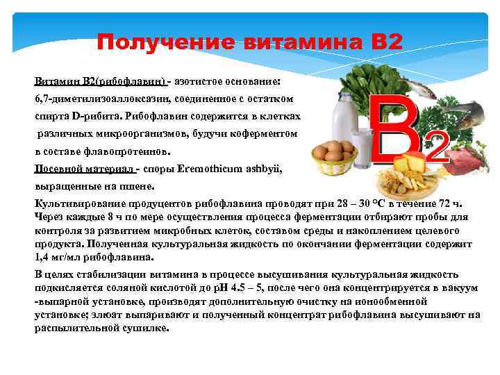 Получение витамина В 2 Витамин В 2(рибофлавин) - азотистое основание: 6, 7 -диметилизоаллоксазин, соединенное