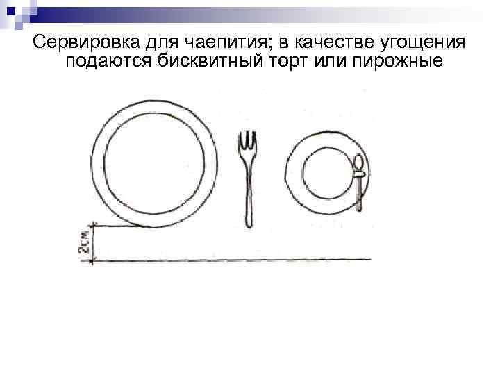 Сервировка для чаепития; в качестве угощения подаются бисквитный торт или пирожные 
