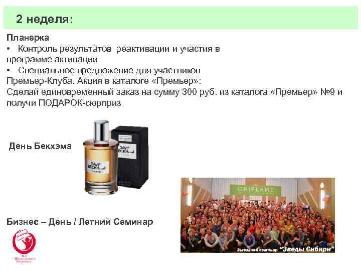 2 неделя: Планерка • Контроль результатов реактивации и участия в программе активации • Специальное