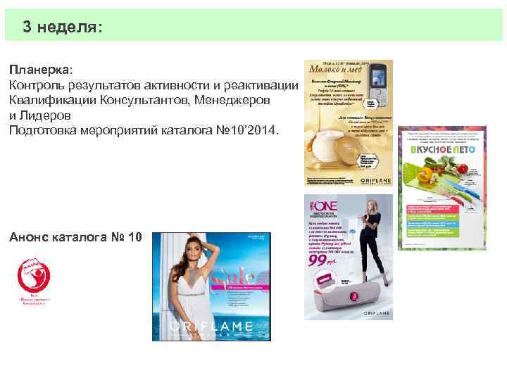 3 неделя: Планерка: Контроль результатов активности и реактивации Квалификации Консультантов, Менеджеров и Лидеров Подготовка