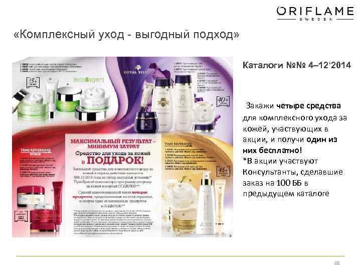  «Комплексный уход - выгодный подход» Каталоги №№ 4– 12‘ 2014 Закажи четыре средства
