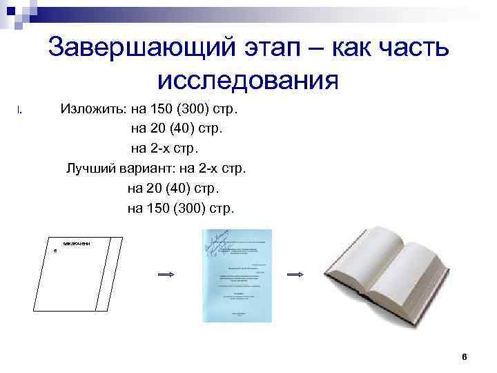 Завершающий этап – как часть исследования Изложить: на 150 (300) стр. на 20 (40)