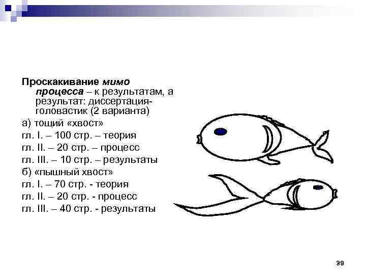 Проскакивание мимо процесса – к результатам, а результат: диссертацияголовастик (2 варианта) а) тощий «хвост»