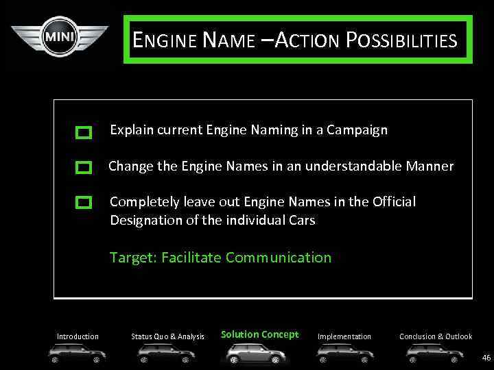 ENGINE NAME – ACTION POSSIBILITIES Explain current Engine Naming in a Campaign Change the