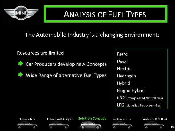 ANALYSIS OF FUEL TYPES The Automobile Industry is a changing Environment: Resources are limited
