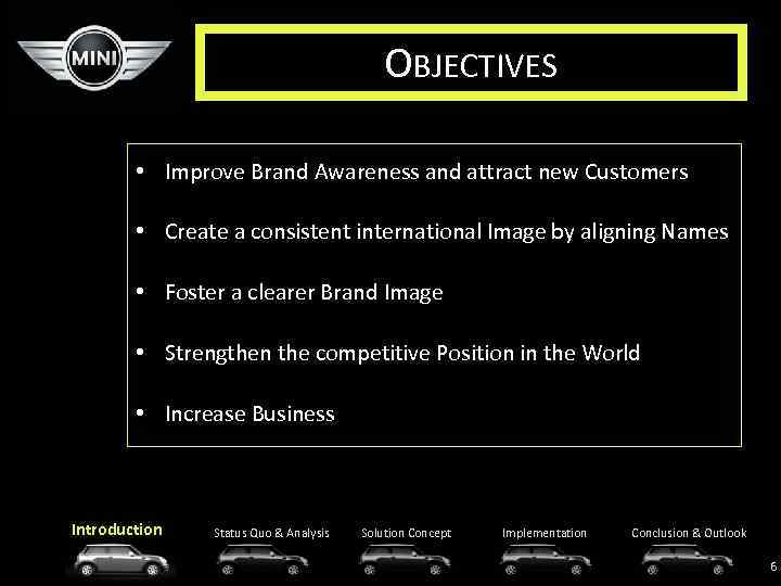 OBJECTIVES • Improve Brand Awareness and attract new Customers • Create a consistent international