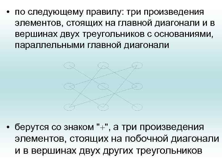  • по следующему правилу: три произведения элементов, стоящих на главной диагонали и в