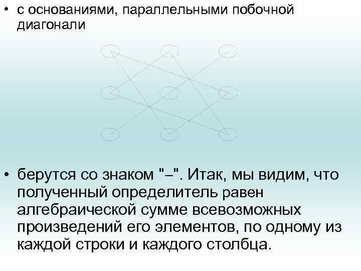  • с основаниями, параллельными побочной диагонали • берутся со знаком " ". Итак,