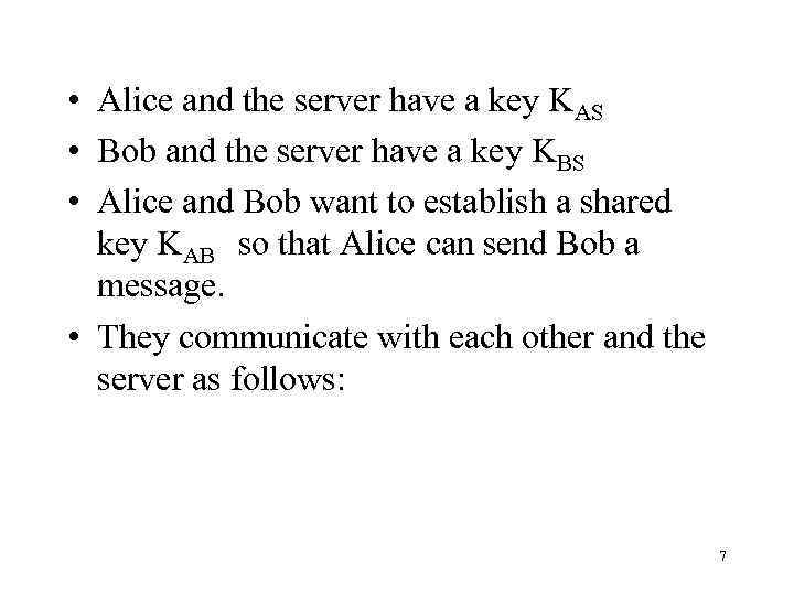  • Alice and the server have a key KAS • Bob and the
